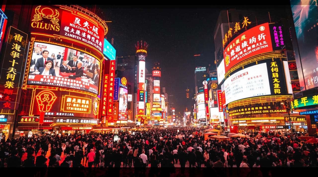 91吃 - 人声鼎沸的资讯广场夜景